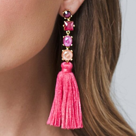 WHBM Tassel Earrings Magenta Pink Crystal Stones - Picture 4 of 4